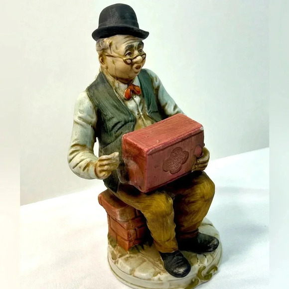 Vintage Old  Man with Music Box Bisque Figurine - Picture 1 of 10